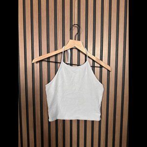 Brandy Melville Crop Top OS Womens Blue Gray Neck Tie Halter Open Back